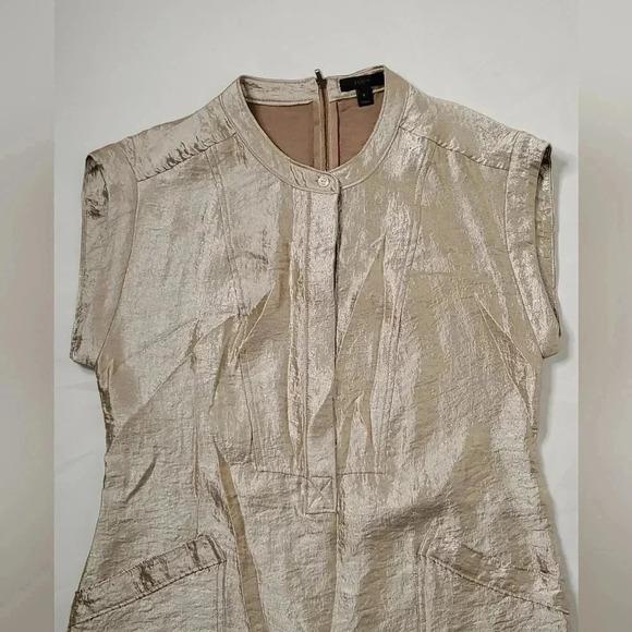 J. Crew Champagne Gold  Metallic Stealth High & Low hem  Shirt dress Sz 8 - Picture 10 of 10